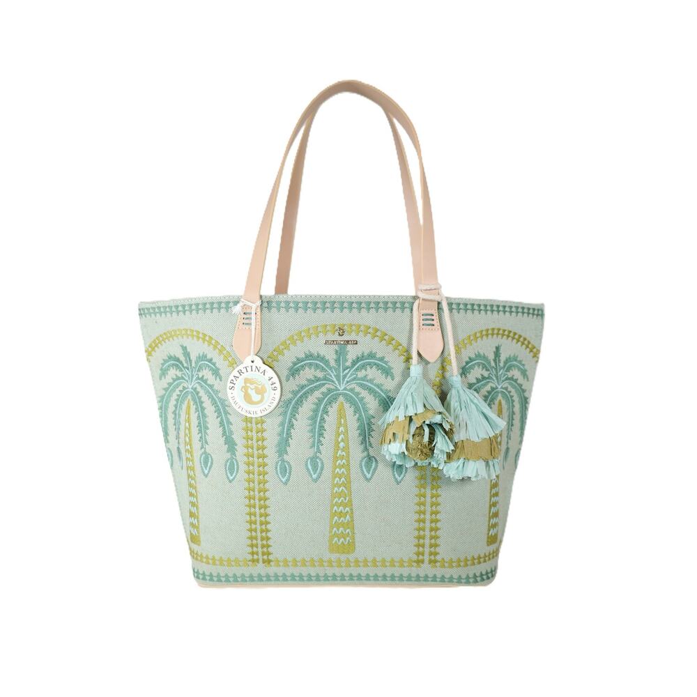 Spartina 449 Fiesta Embroidered Tote Bag- Richmond Hill Sea Foam Palms - NWT